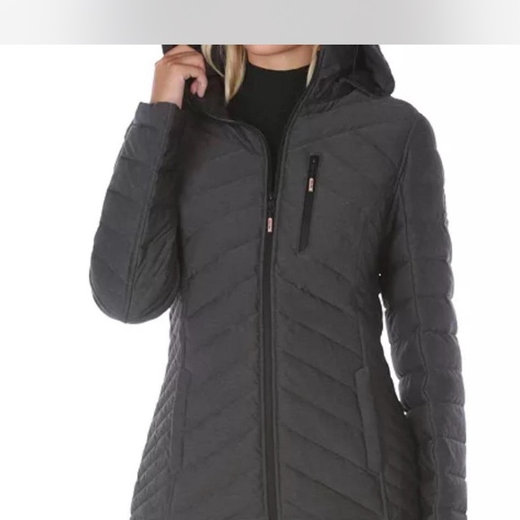Nautica Gray Quilted Puffer Jacket with Hood - Picture 1 of 4